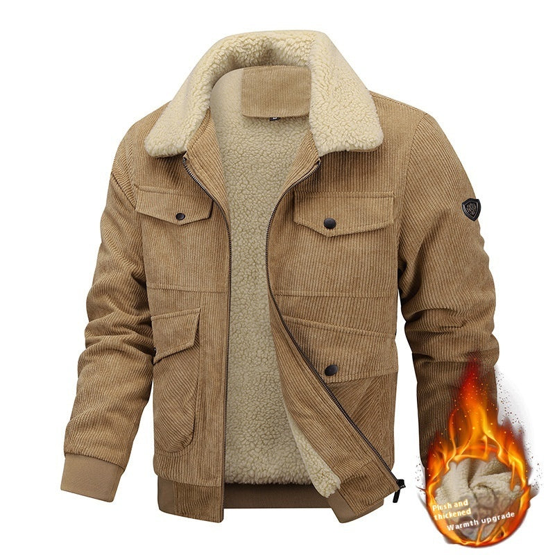 Load image into Gallery viewer, Winter Lapel Fleece Jacket With Pockets Warm Thicken Cotton Coat Men&#39;s Clothing
