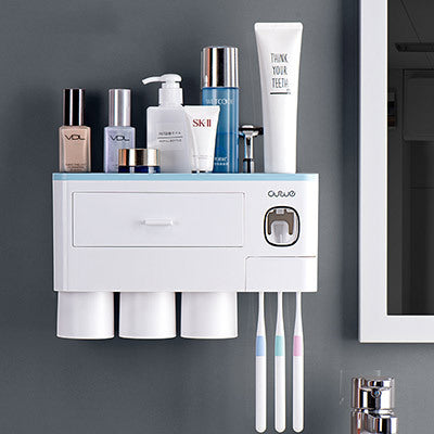 Load image into Gallery viewer, Non-marking Hanging Magnetic Toothbrush Holder Single Drawer Storage Rack With Toothpaste Squeezer Toiletry Set
