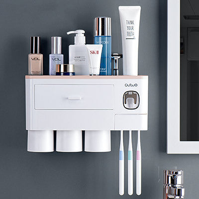 Load image into Gallery viewer, Non-marking Hanging Magnetic Toothbrush Holder Single Drawer Storage Rack With Toothpaste Squeezer Toiletry Set
