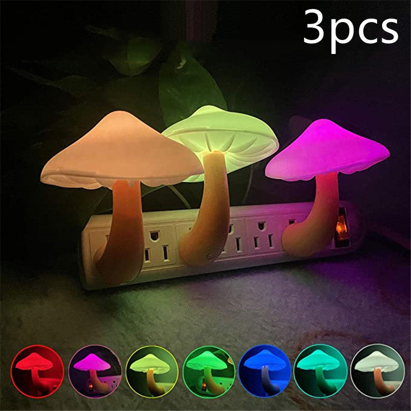 Load image into Gallery viewer, LED Night Light Mushroom Wall Socket Lamp EU US Plug Warm White Light-control Sensor Bedroom Light Home Decoration
