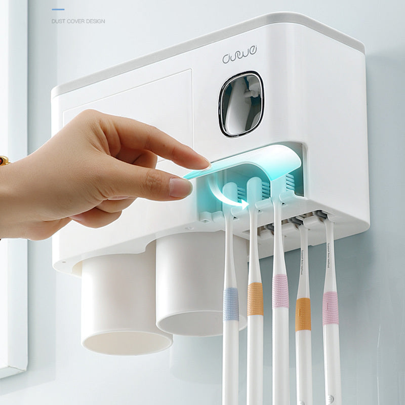 Load image into Gallery viewer, Non-marking Hanging Magnetic Toothbrush Holder Single Drawer Storage Rack With Toothpaste Squeezer Toiletry Set
