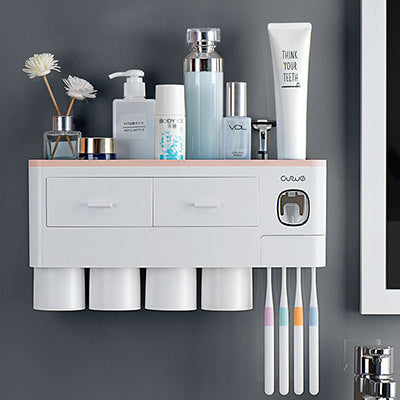 Load image into Gallery viewer, Non-marking Hanging Magnetic Toothbrush Holder Single Drawer Storage Rack With Toothpaste Squeezer Toiletry Set
