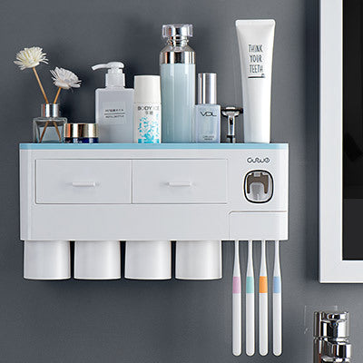 Load image into Gallery viewer, Non-marking Hanging Magnetic Toothbrush Holder Single Drawer Storage Rack With Toothpaste Squeezer Toiletry Set
