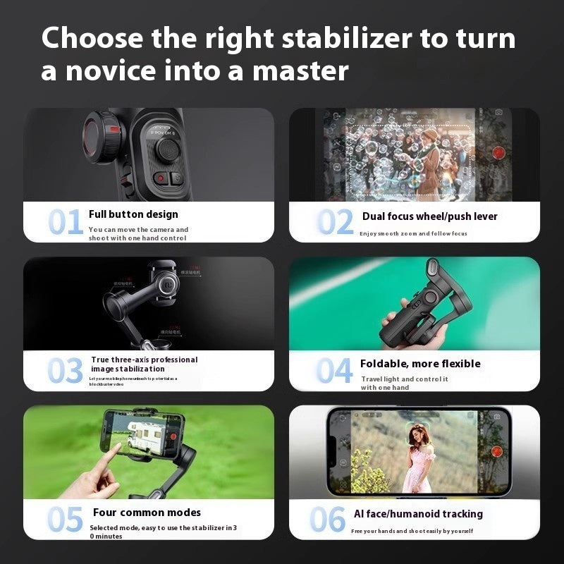 Load image into Gallery viewer, Selfie Three-axis Anti-shake Hand-held Tripod Head Mobile Phone Stabilizer
