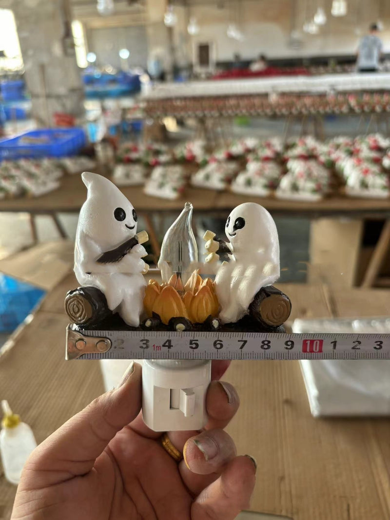 Load image into Gallery viewer, 2024 Ghost Campfire Flickering Nightlight 2 Ghosts Roasting Plug Wall Spooky Fire Marshmallow Night Light For Halloween Decor

