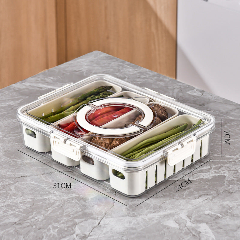 Load image into Gallery viewer, Kitchen Gadget Compartments Divided Serving Tray With Lid Veggie Tray Portable Snack Box Food Container For Biscuits Candy Fruits Nuts
