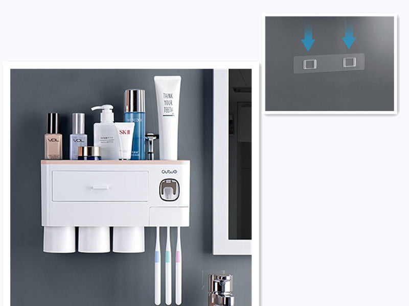 Load image into Gallery viewer, Non-marking Hanging Magnetic Toothbrush Holder Single Drawer Storage Rack With Toothpaste Squeezer Toiletry Set
