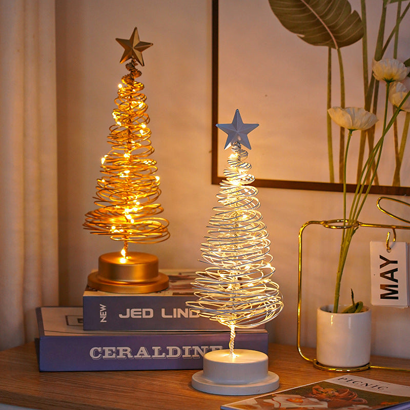 Load image into Gallery viewer, LED Christmas Tree Spiral Light Table Ornament Wrought Iron Xmas Tree Bedroom Desk Lamp Christmas Atmosphere Night Light Decor
