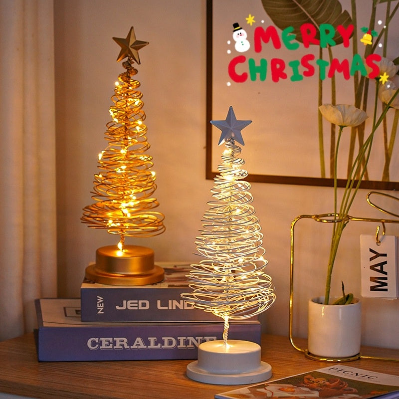 Load image into Gallery viewer, LED Christmas Tree Spiral Light Table Ornament Wrought Iron Xmas Tree Bedroom Desk Lamp Christmas Atmosphere Night Light Decor
