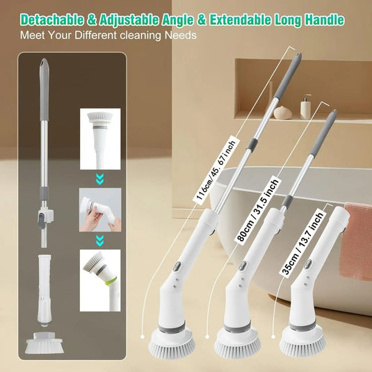 Electric rotary cleaning brush, shower brush cordless cleaning brush, adjustable extended handle 2 speed electric cleaning brush, suitable for bathroom, bathtub, tile, kitchen