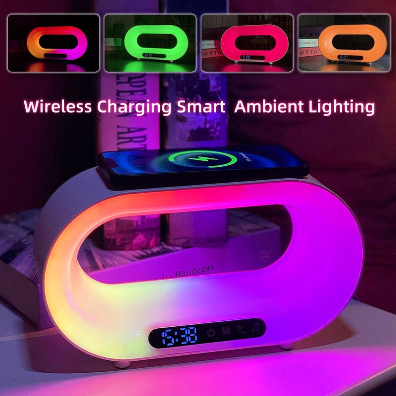 Load image into Gallery viewer, Multi-function 3 In 1 LED Night Light APP Control RGB Atmosphere Desk Lamp Smart Multifunctional Wireless Charger Alarm Clock
