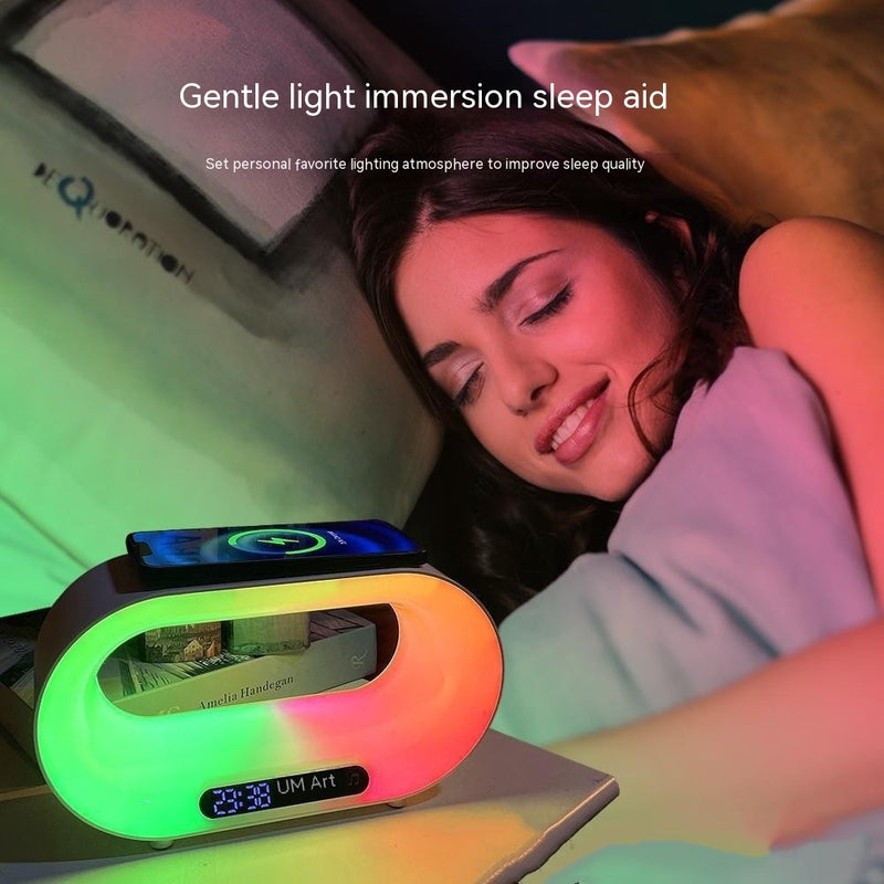 Load image into Gallery viewer, Multi-function 3 In 1 LED Night Light APP Control RGB Atmosphere Desk Lamp Smart Multifunctional Wireless Charger Alarm Clock
