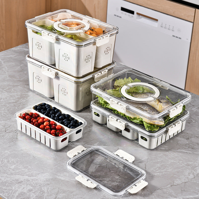 Load image into Gallery viewer, Kitchen Gadget Compartments Divided Serving Tray With Lid Veggie Tray Portable Snack Box Food Container For Biscuits Candy Fruits Nuts
