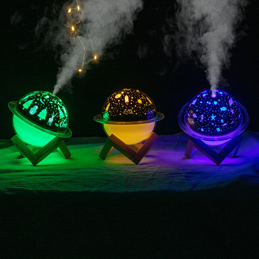 Planet Projection Lamp Humidifier Usb Mini Starry Sky Ocean Christmas Tri-color Lamp Household Mute Small Atomizer